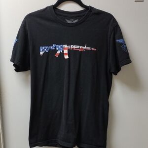 Patriotic Black Tee with American Flag Rifle Graphic